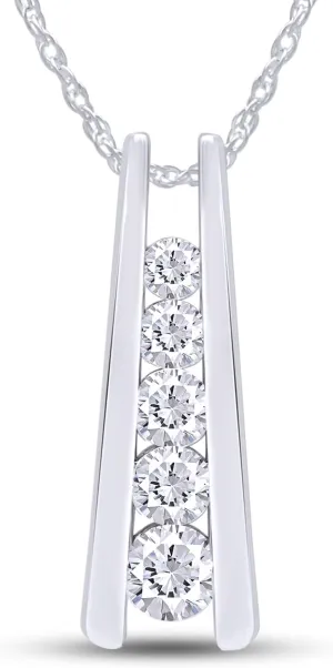 SAVEARTH DIAMONDS 1.25 Carat Lab Created Moissanite & Lab Grown Diamond Five Stone Journey Bar Pendant Necklace In 14k Gold Over Sterling Silver Jewelry With 18" Chain, Gift For Her
