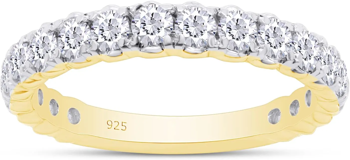 SAVEARTH DIAMONDS Round Cut Lab Created Moissanite Diamond Eternity Stackable Engagement Ring In 14K Gold Over Sterling Silver Jewelry For Women (VVS1 Clarity, 1.00 Cttw)