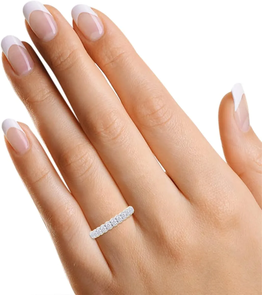 SAVEARTH DIAMONDS Round Cut Lab Created Moissanite Diamond Eternity Stackable Engagement Ring In 14K Gold Over Sterling Silver Jewelry For Women (VVS1 Clarity, 1.00 Cttw)