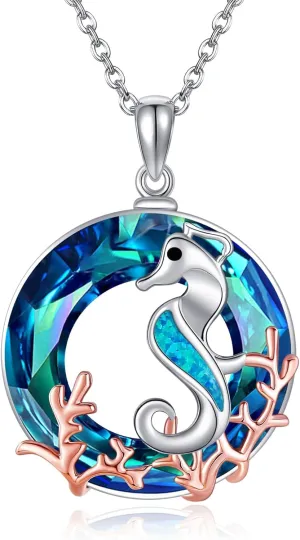 Seahorse Necklace 925 Sterling Silver Crystal Seahorse Pendant Ocean Necklace Sea Life Jewelry Gifts for Women