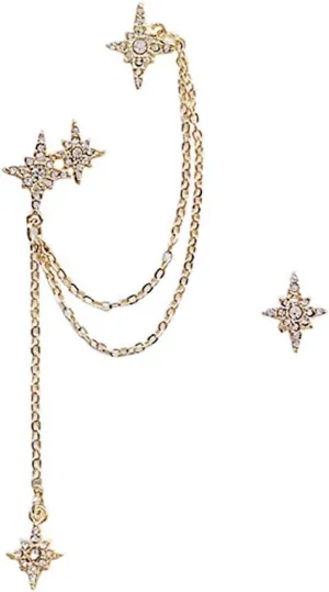 SEVENSTONE Sterling Silver Star Tassel Earrings Long Dangle Wrap Cuff Threader Crawler Earrings Dangling Chain for Women