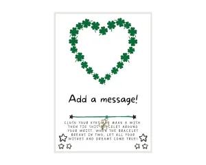 Shamrocks Shaped into a Heart St. Patrick's Day Wish, Wish Bracelet, Holiday Party Favor, Thank You, St. Patrick's Day WIsh Bracelet, Co-Worker Gift, Friendship Wish Bracelet - Personalize Card