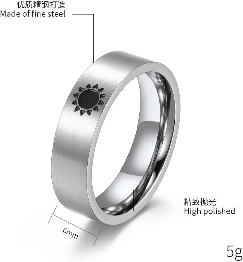 SHNIAN His and Hers Sun and Moon Matching Rings Couples Rings Stainless Steel Custom Engraved Wedding Engagement Anniversary Promise Ring Bridal Sets Gift US Size 6 to12