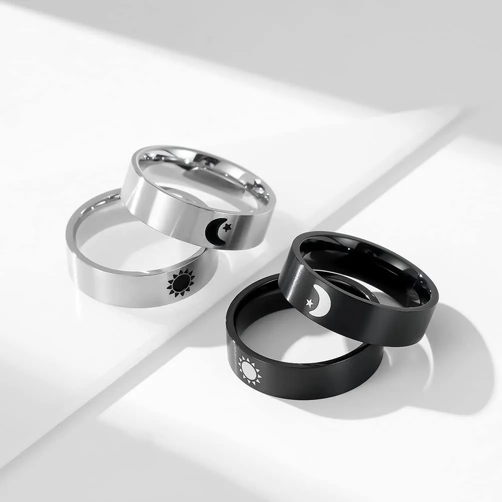 SHNIAN His and Hers Sun and Moon Matching Rings Couples Rings Stainless Steel Custom Engraved Wedding Engagement Anniversary Promise Ring Bridal Sets Gift US Size 6 to12