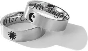 SHNIAN His and Hers Sun and Moon Matching Rings Couples Rings Stainless Steel Custom Engraved Wedding Engagement Anniversary Promise Ring Bridal Sets Gift US Size 6 to12
