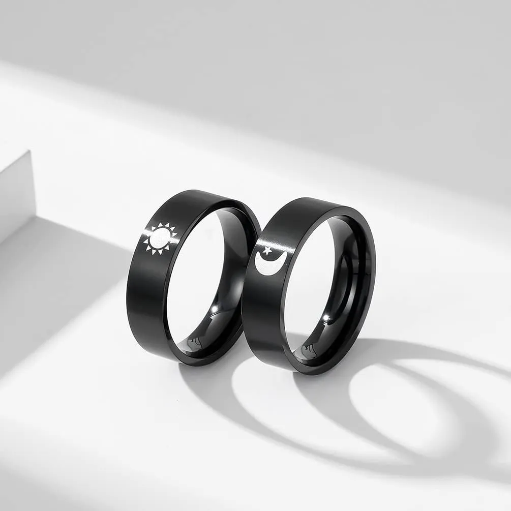 SHNIAN His and Hers Sun and Moon Matching Rings Couples Rings Stainless Steel Custom Engraved Wedding Engagement Anniversary Promise Ring Bridal Sets Gift US Size 6 to12