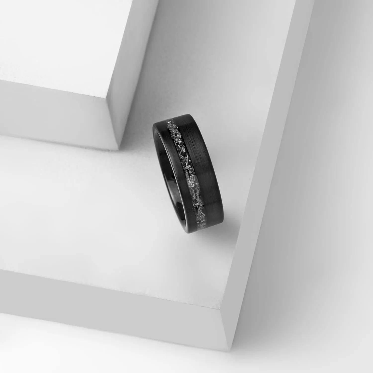 SHNIAN Judaism Hebrew Religious Tungsten Carbide Black Meteorite Silver Foil Inlay Ring Statement Band Rings for Men Free Engraved Promise Ring High Polish, Size 6 to 12