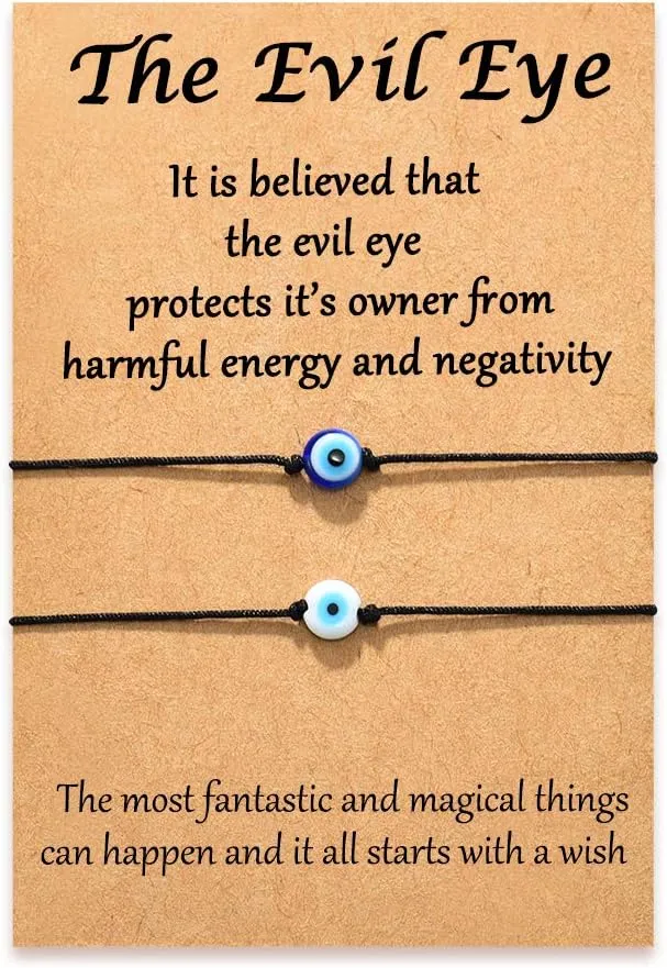 Shonyin Handmade Evil Eye Bracelets Set with Card Red String Bracelet Kabbalah Protection Luck Amulet for Women Men Family Friends