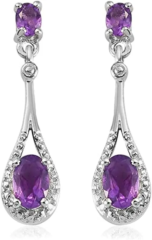 Shop LC Amethyst Earrings - Platinum Plated Dangle Earrings for Women - February Birthstone Drop Costume Jewelry for Women Birthday Gifts