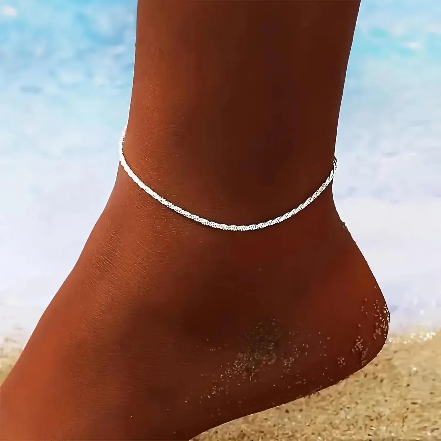 Silver Ankle Bracelets for Women, Adjustable Rhinestone Pendant Tennis Anklet, Butterfly Heart Infinite Diamond Summer Beach Foot Chain Jewelry Gifts