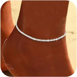 Silver Ankle Bracelets for Women, Adjustable Rhinestone Pendant Tennis Anklet, Butterfly Heart Infinite Diamond Summer Beach Foot Chain Jewelry Gifts