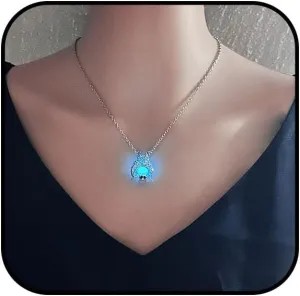 Silver Bat Necklace for Women - Dark Vampire Bat Urn Necklace With Blue Glow