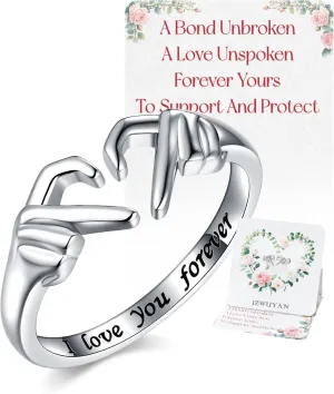 Silver Heart Rings Gifts for Women - S925 Sterling Silver Adjustable White Gold Plated Irish Claddagh Ring with Message Card, Promise Love Heart Jewelry Rings Christmas Mothers Day Gifts for Her