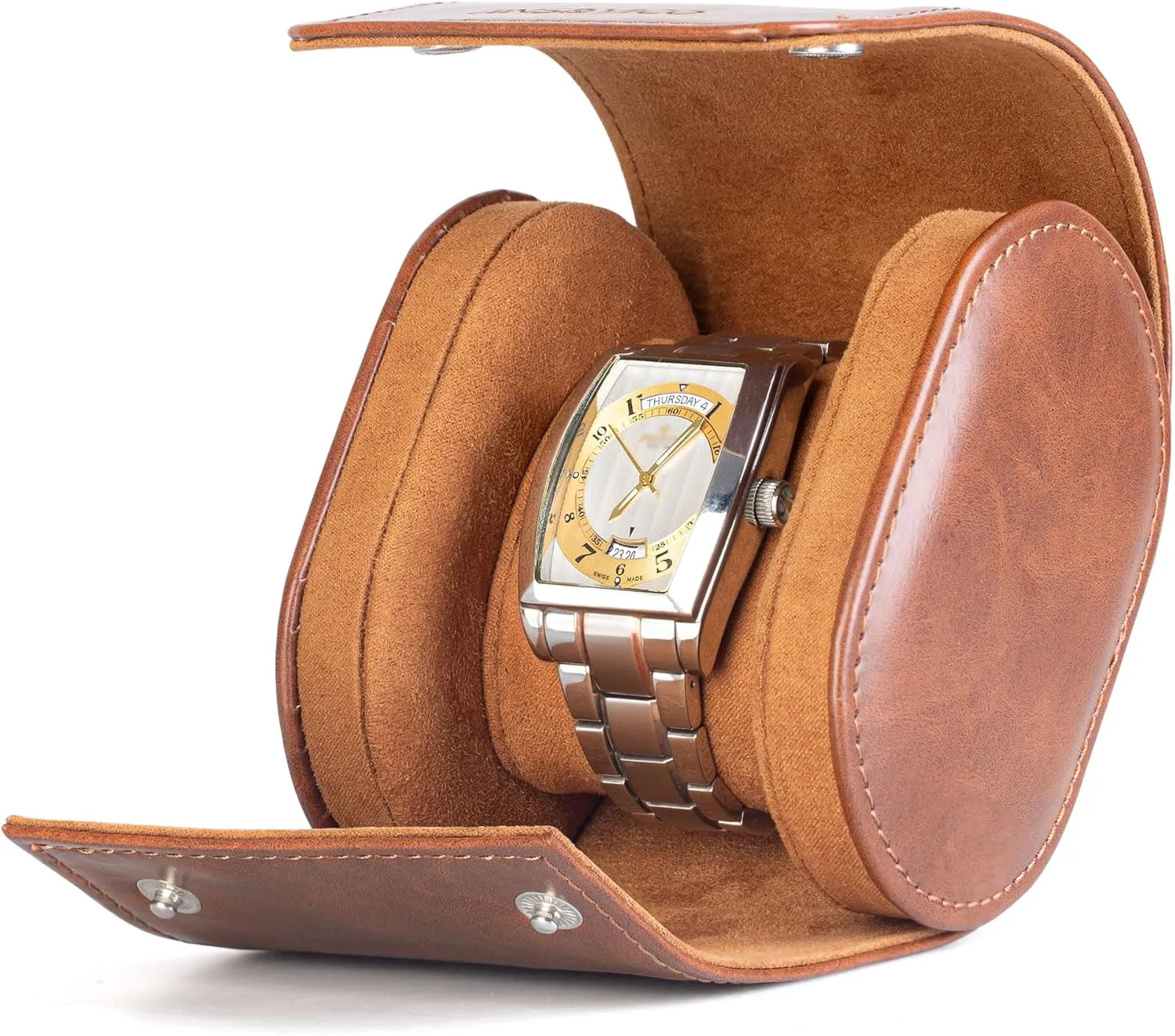 Single Watch Travel Case, PU Leather Watch Holder with Pillow, Watch Box Single for Men and Women, Watch Protecter, Watch Roll for Storage and Display(Brown)
