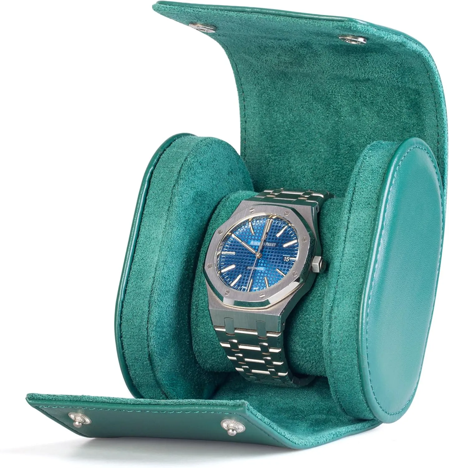 Single Watch Travel Case, PU Leather Watch Holder with Pillow, Watch Box Single for Men and Women, Watch Protecter, Watch Roll for Storage and Display(Green)