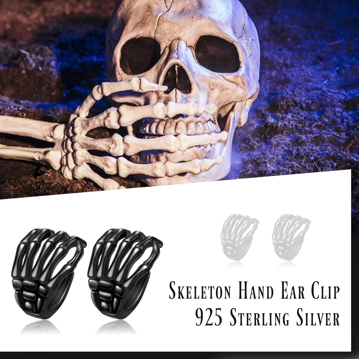 Skull Earrings Sterling Silver Skeleton Hand Drop Earrings Gothic Skull Christmas Jewelry Gifts for Women