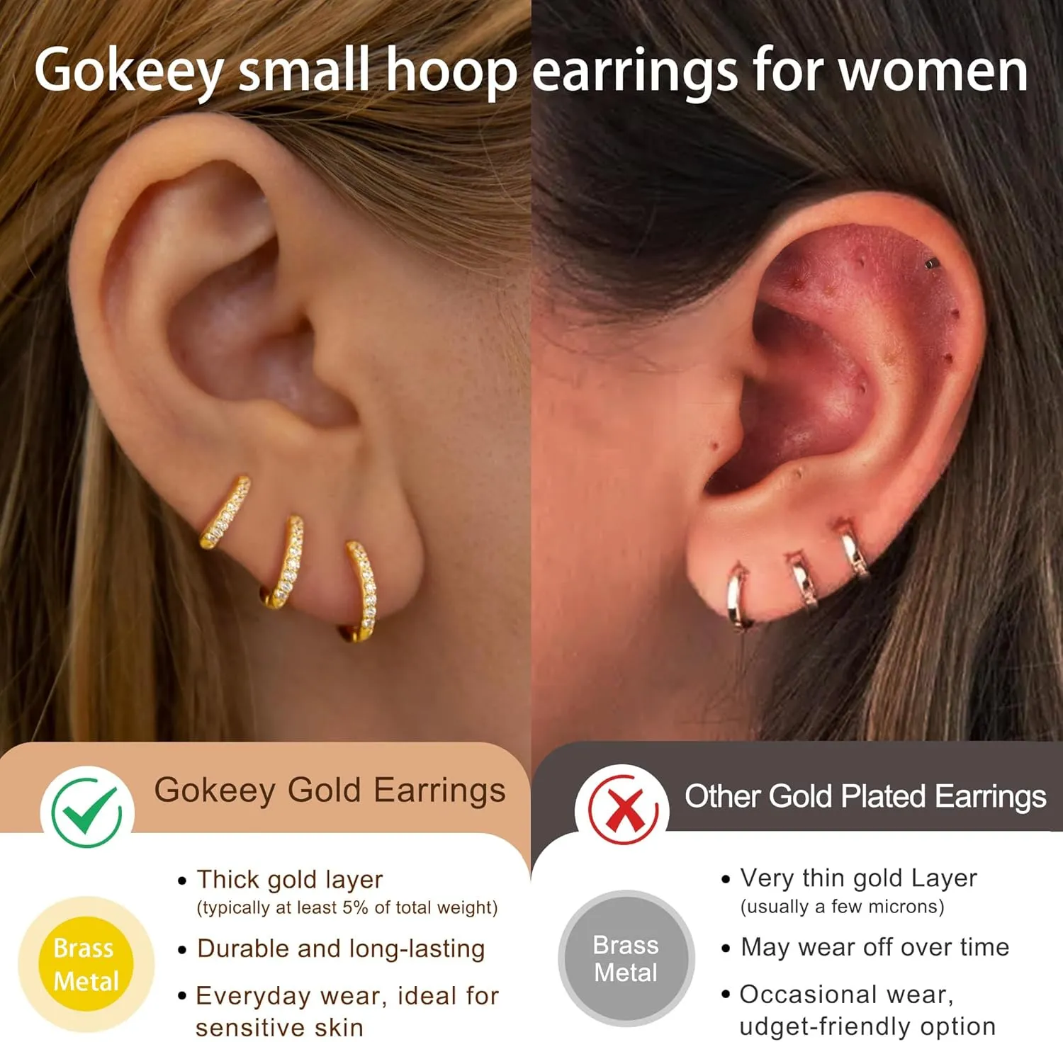 Small Gold Huggie Hoop Earrings for Women 14K Real Gold Hypoallergenic Lightweight Earrings for Sensitive Ears Everyday Earrings Set for Multiple Piercings Cartilage Hoop Earrings