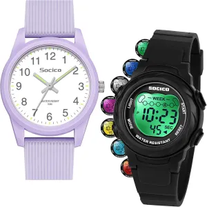 SOCICO Kids Watches for Boys & Girls  Digital 7 Color Lights, Stopwatch, Alarm & Analog Easy Time Learning  50M Waterproof, Soft Durable Bands, Great Gift for Ages 4-12
