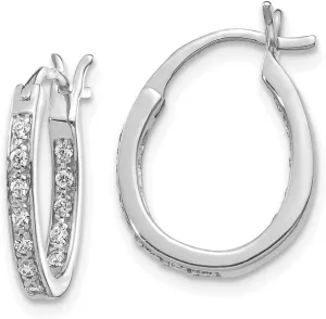 Solid Real 14k White Gold Diamond Inside Out Hoop Earrings - 15mm x 14mm (.24 cttw.)