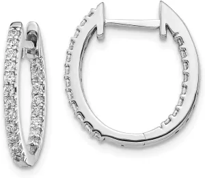 Solid Real 14K White Gold Inside/Out Diamond Hinged Hoop Earrings 17mm (.5 cttw.)