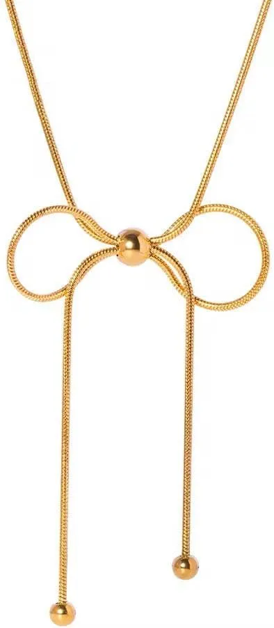 Sparkle Blooms 18K Gold Plated Bow Knot Necklace, Cute Jewelry Gift for Women, Wife, Mom, Daughter, Girlfriend