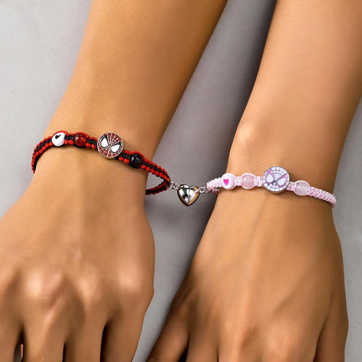 Spider Bat Matching Bracelet For Couples Him And Her Best Friend Bff 2 Half Heart Beaded Chain Handmade Braided Friendship Relationship Bracelets Set Christmas Valentines Day Gifts