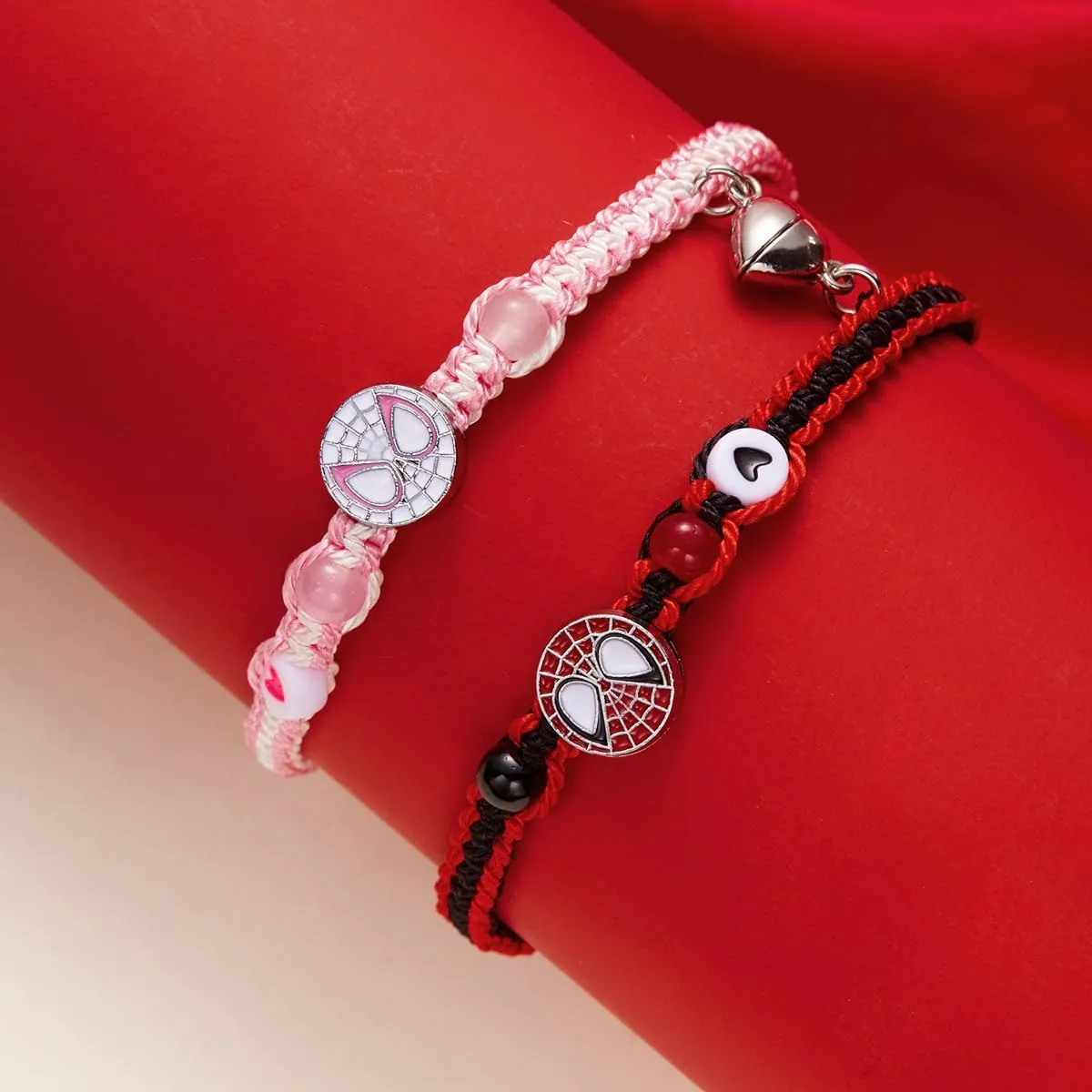 Spider Bat Matching Bracelet For Couples Him And Her Best Friend Bff 2 Half Heart Beaded Chain Handmade Braided Friendship Relationship Bracelets Set Christmas Valentines Day Gifts