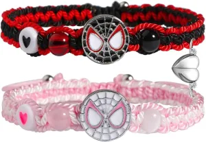 Spider Bat Matching Bracelet For Couples Him And Her Best Friend Bff 2 Half Heart Beaded Chain Handmade Braided Friendship Relationship Bracelets Set Christmas Valentines Day Gifts