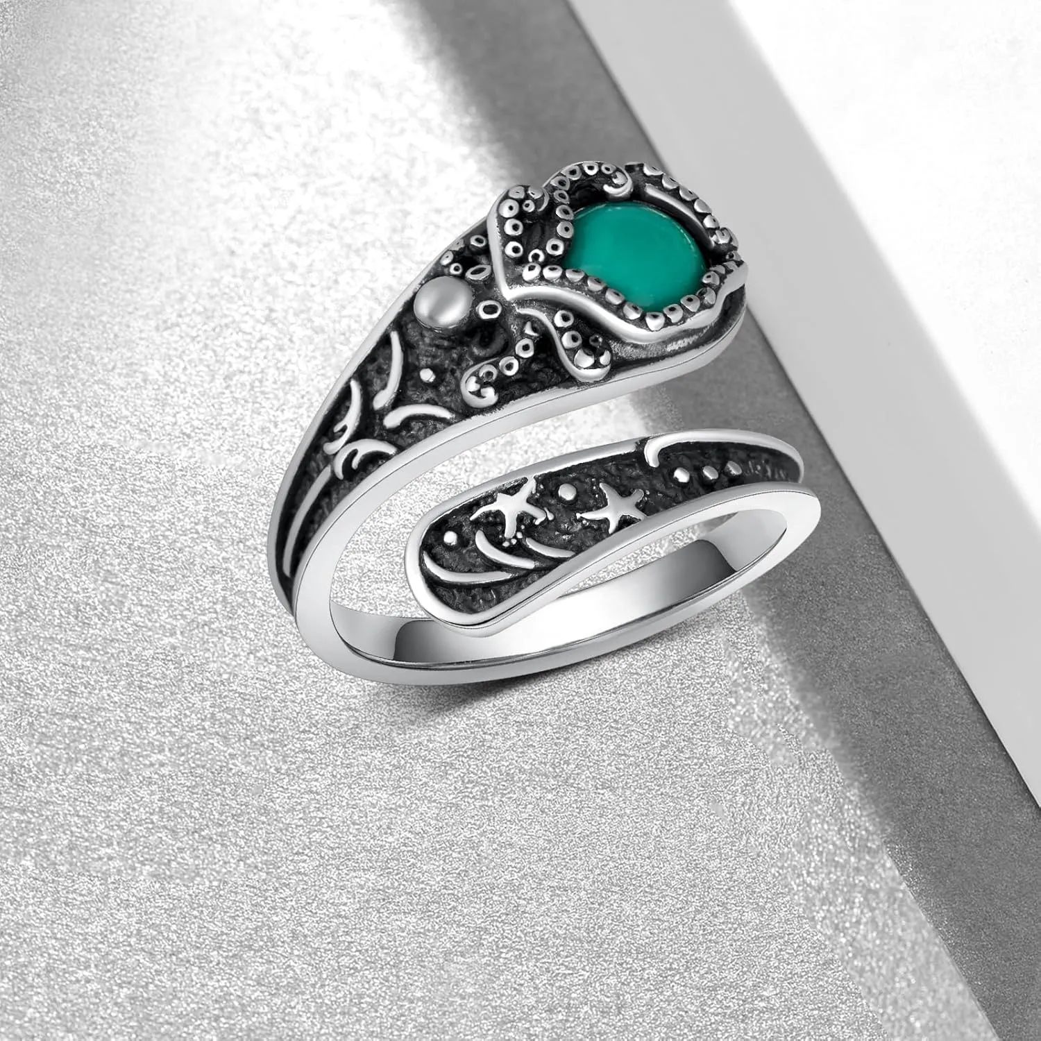 Spoon Ring 925 Sterling Silver Turquoise Octopu/Turtle Ring Adjustable Vintage Thumb Rings for Women Octopu/Sea Turtle Jewelry Gifts