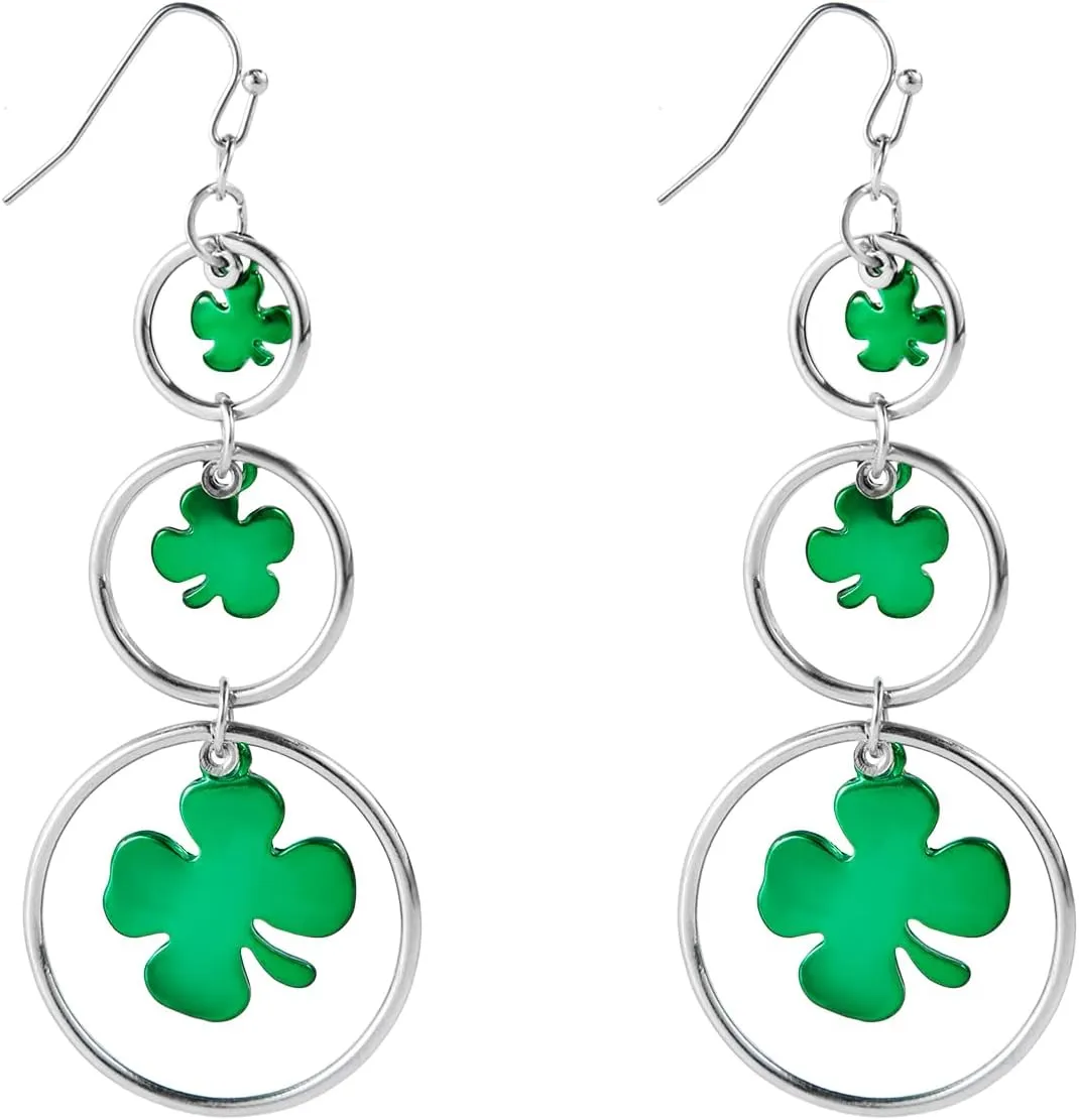 St Patrick's Day Dangle Earrings, Green Shamrock Earrings Lucky Four Leaf Clover Earrings Irish St Patricks Day Accessories Dangle Earrings for Women Girls Gift