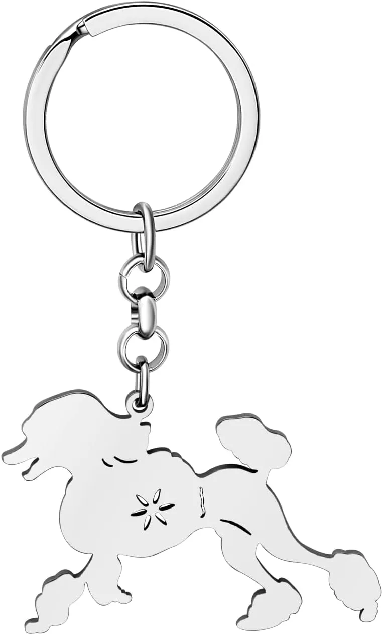 Stainless Steel Cute Poodle Keychain Dog Keyring Goldendoodle Gifts for Women Girls Car Key Accessories Purse Charms