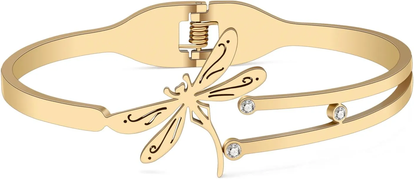 Stainless Steel Dragonfly Bracelets Jewelry 18K Gold Dainty Bangle Gifts for Women Charms
