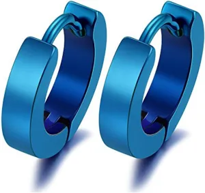 Stainless Steel Huggie Earrings - Unisex Cool Small Hypoallergenic Hoop Stud Earring Piercings (1pair Blue)