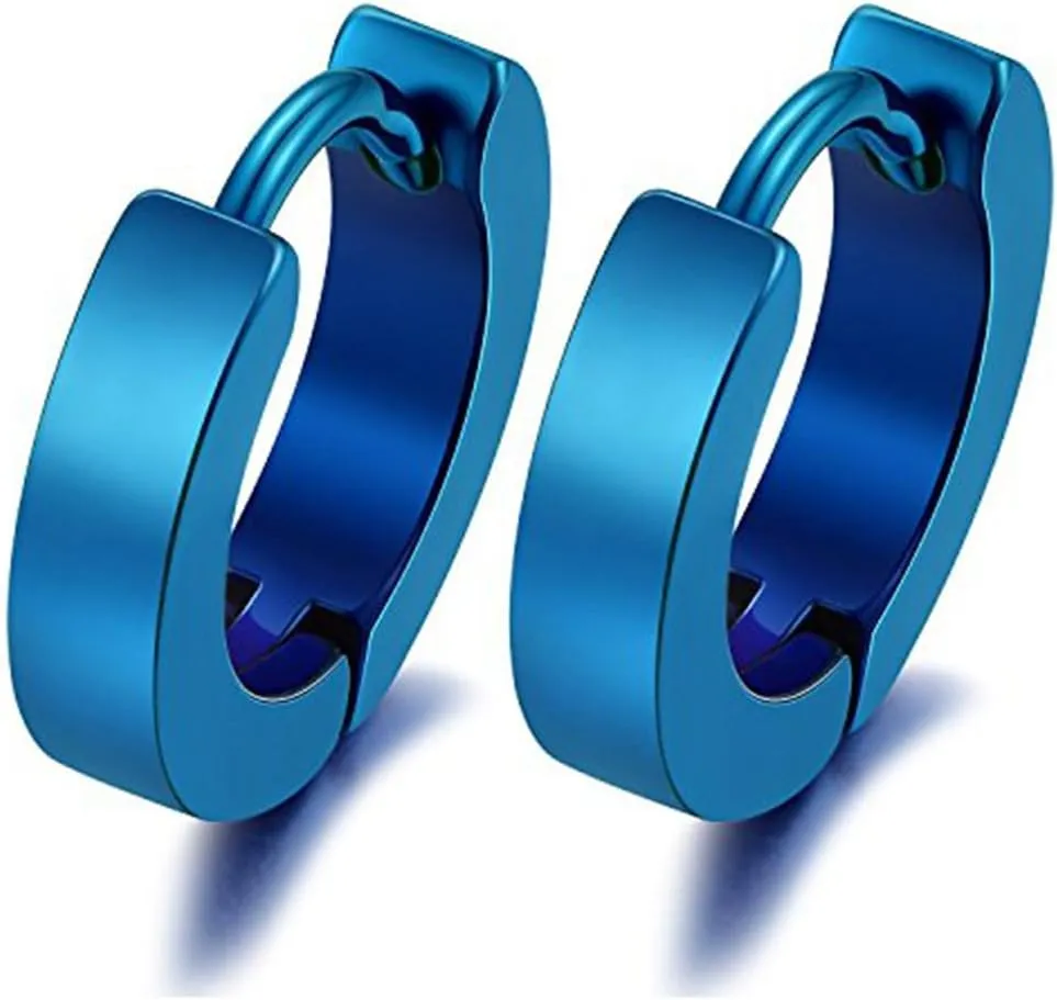 Stainless Steel Huggie Earrings - Unisex Cool Small Hypoallergenic Hoop Stud Earring Piercings (1pair Blue)