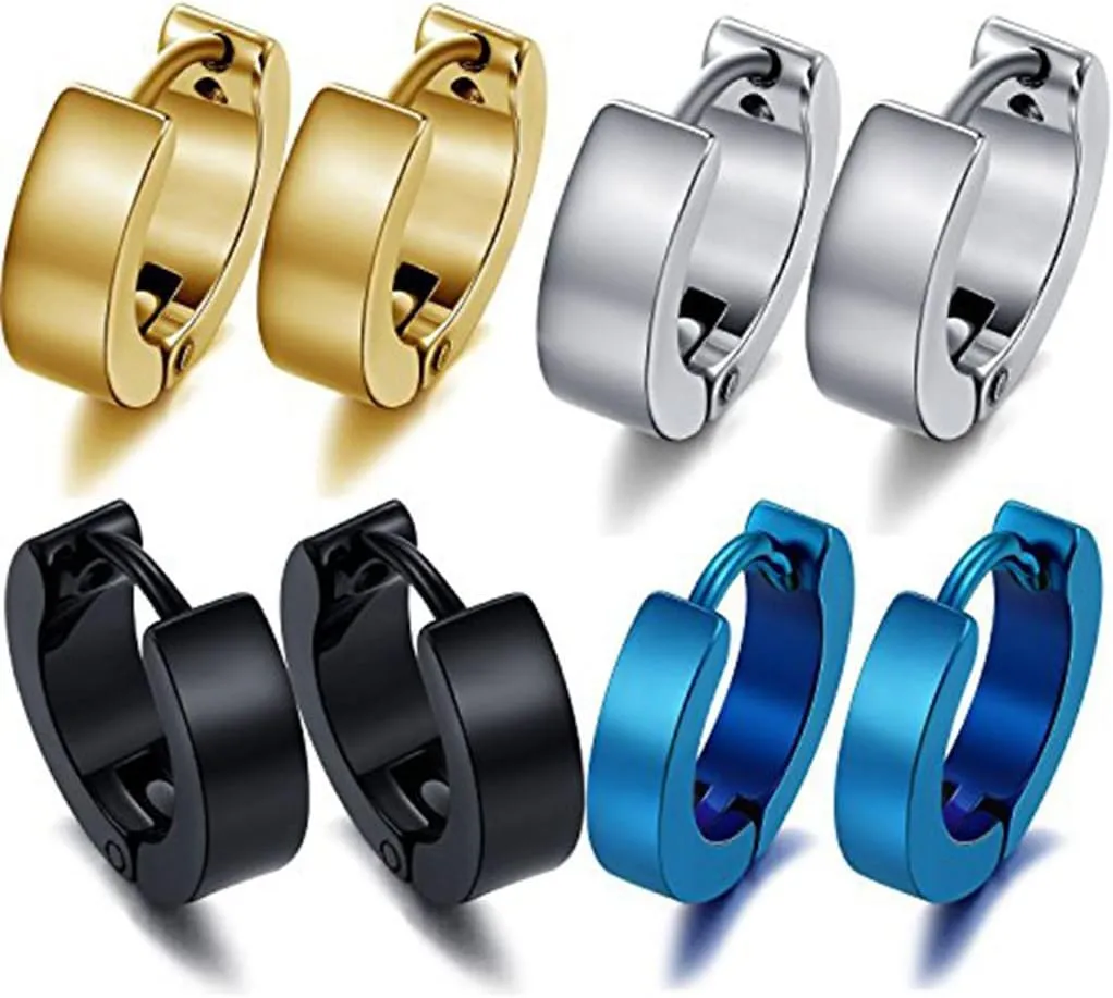 Stainless Steel Huggie Earrings - Unisex Cool Small Hypoallergenic Hoop Stud Earring Piercings (1pair Blue)