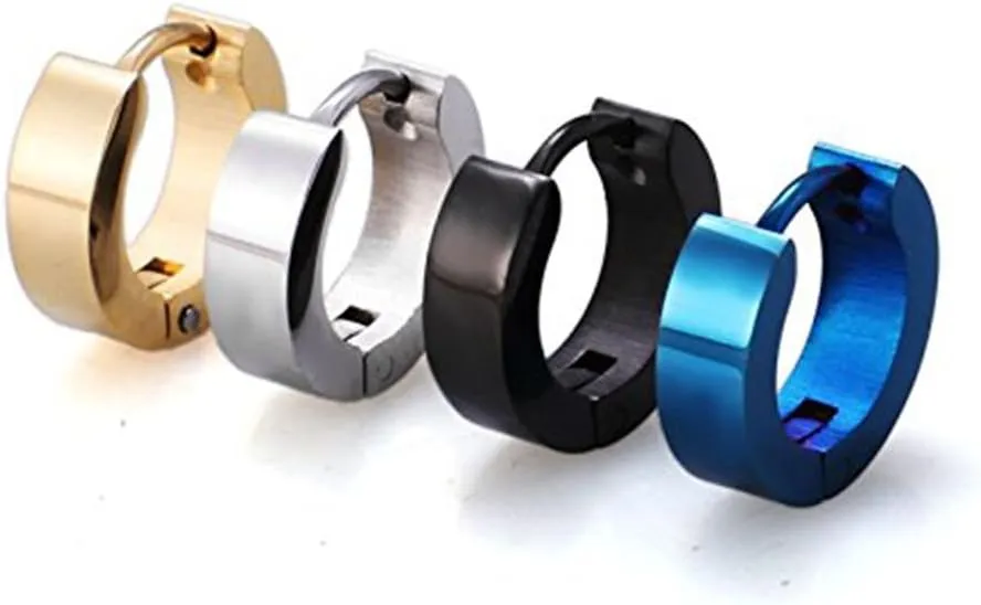 Stainless Steel Huggie Earrings - Unisex Cool Small Hypoallergenic Hoop Stud Earring Piercings (1pair Blue)