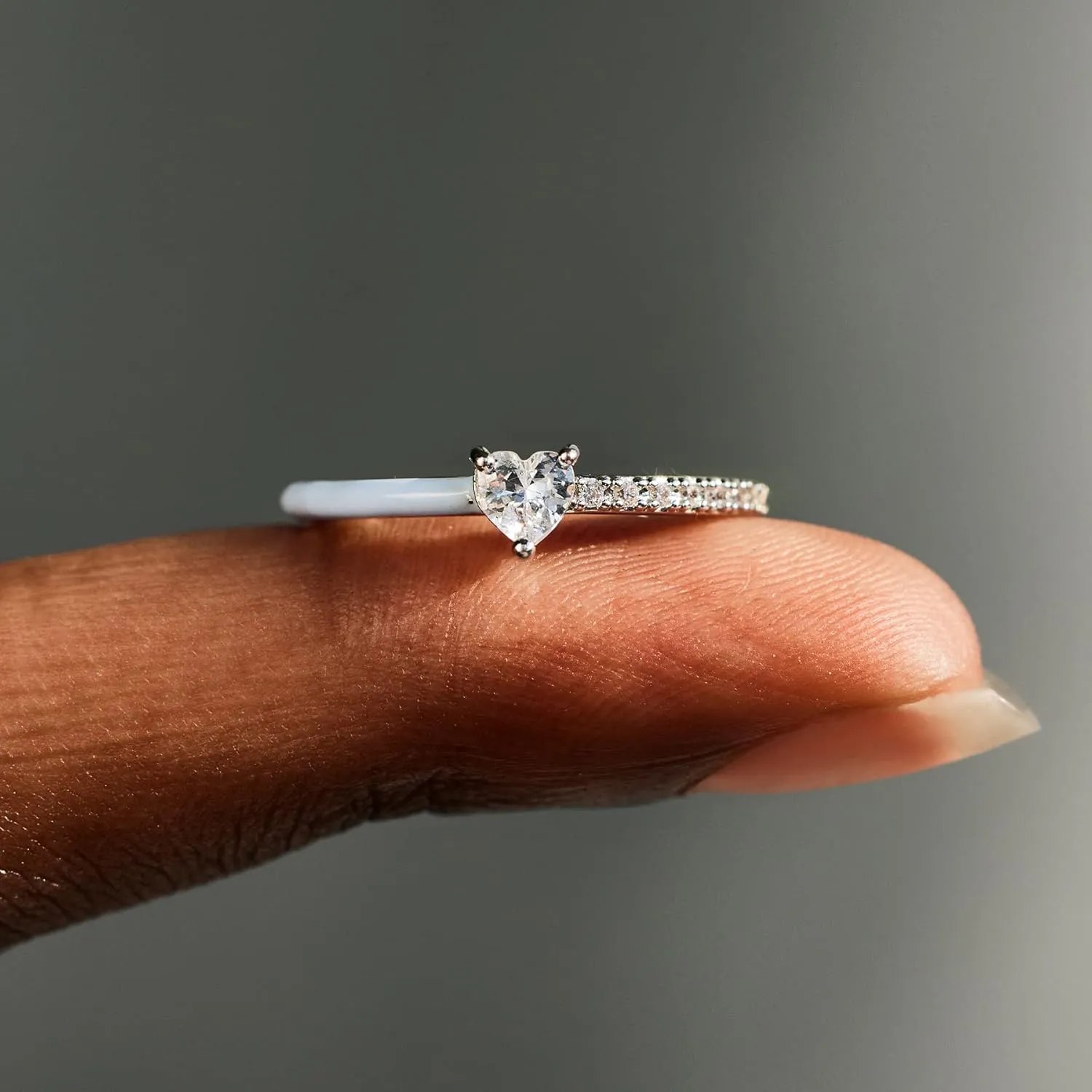 STORYJEWELLERY Heart Rings for Women, Purity Ring, Heart Shaped Enamel Ring, Dainty Promise Rings for Her, Inspirational Gifts for Women
