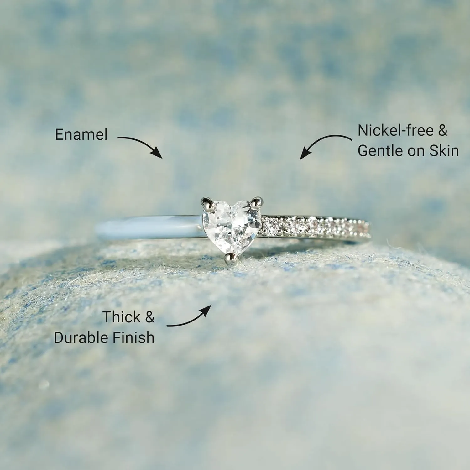 STORYJEWELLERY Heart Rings for Women, Purity Ring, Heart Shaped Enamel Ring, Dainty Promise Rings for Her, Inspirational Gifts for Women