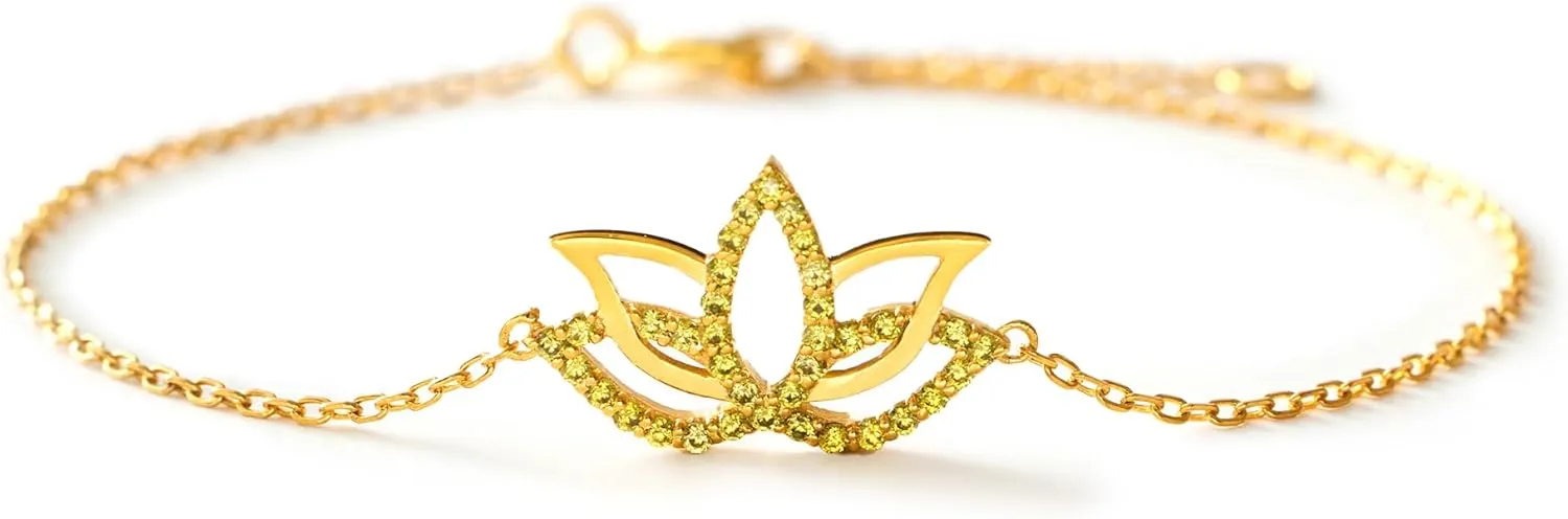 STORYJEWELLERY Sterling Silver Lotus Charm Bracelet, 18K Gold Plated Charm Bracelets for Women, Dainty Lotus Flower Jewelry, New Beginnings Gifts for Women