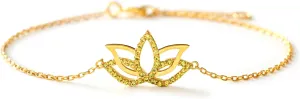 STORYJEWELLERY Sterling Silver Lotus Charm Bracelet, 18K Gold Plated Charm Bracelets for Women, Dainty Lotus Flower Jewelry, New Beginnings Gifts for Women