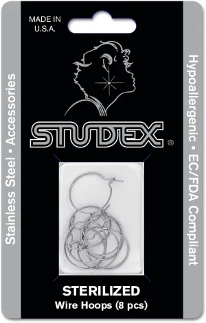 Studex Sterilized Wire Hoop Ear  Surgical Stainless Steel Wire Hoop Earrings with Dainty Design, Lightweight for Extra Comfort (Pack of 8)