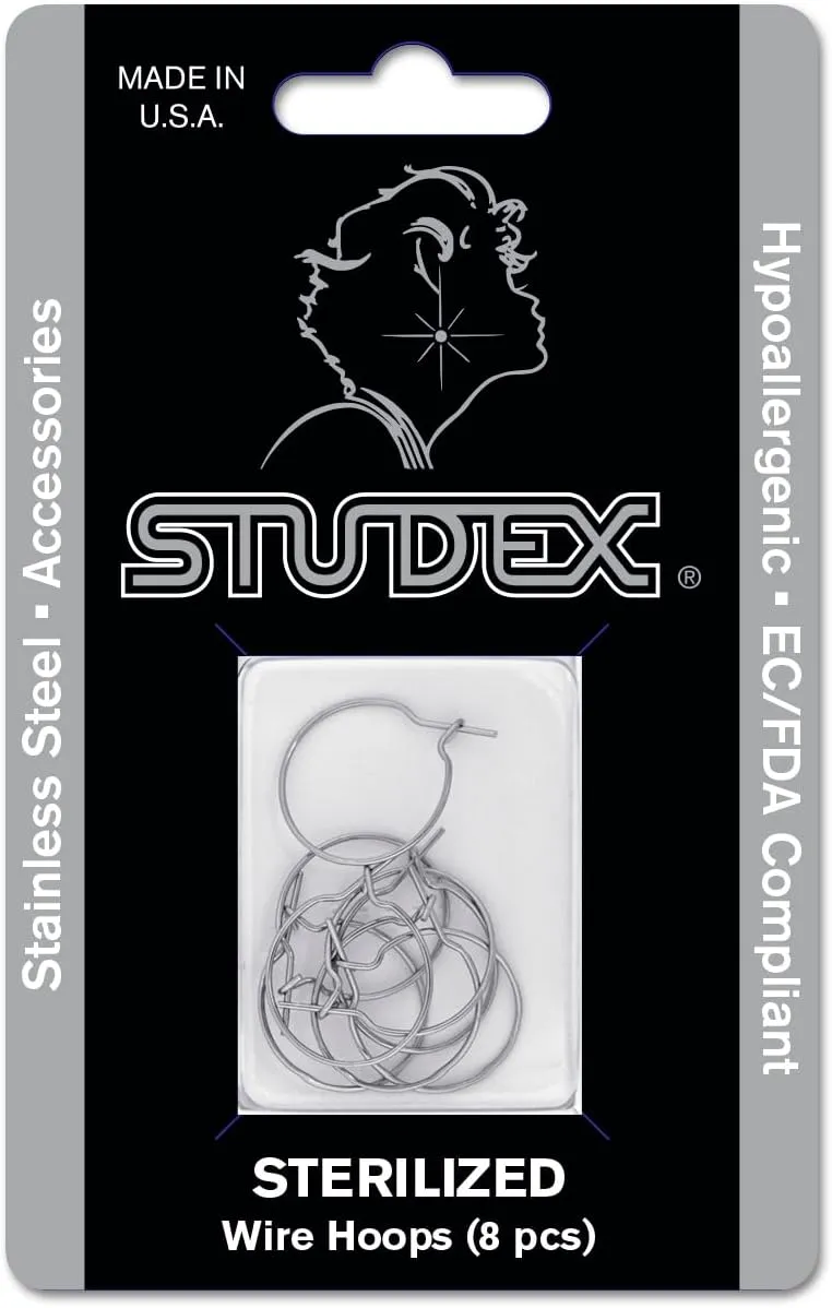 Studex Sterilized Wire Hoop Ear  Surgical Stainless Steel Wire Hoop Earrings with Dainty Design, Lightweight for Extra Comfort (Pack of 8)