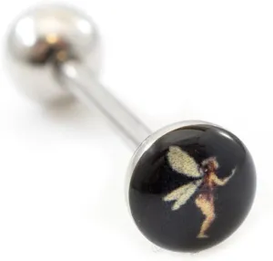 Surgical Steel Tongue Ring Straight Barbell 14 Gauge Cute Fairy Logo