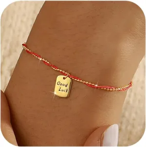 SUYACS 925 Sterling Silver Good Luck Red String Bracelet with Bead for Women Couple Men 14k Gold Plated Lucky Friendship Link Strand Red Rope Chain Bracelet Birthday Jewelry to Daughter