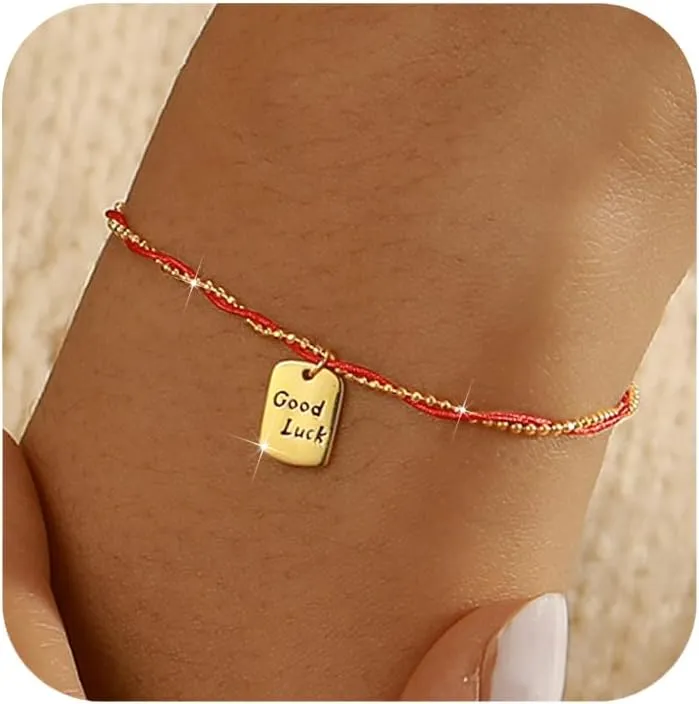 SUYACS 925 Sterling Silver Good Luck Red String Bracelet with Bead for Women Couple Men 14k Gold Plated Lucky Friendship Link Strand Red Rope Chain Bracelet Birthday Jewelry to Daughter