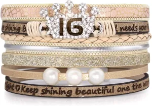 Suyi Birthday Gifts for Women Leather Wrap Bracelet Multilayer Magnetic Buckle Bracelet Birthday Jewelry for 14th 15th 16th 17th 18th 19th 20th