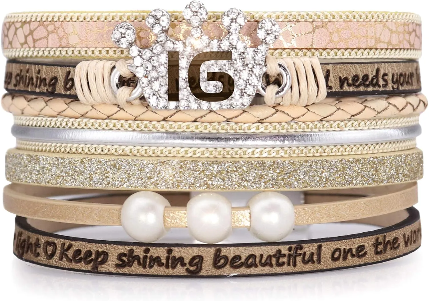 Suyi Birthday Gifts for Women Leather Wrap Bracelet Multilayer Magnetic Buckle Bracelet Birthday Jewelry for 14th 15th 16th 17th 18th 19th 20th