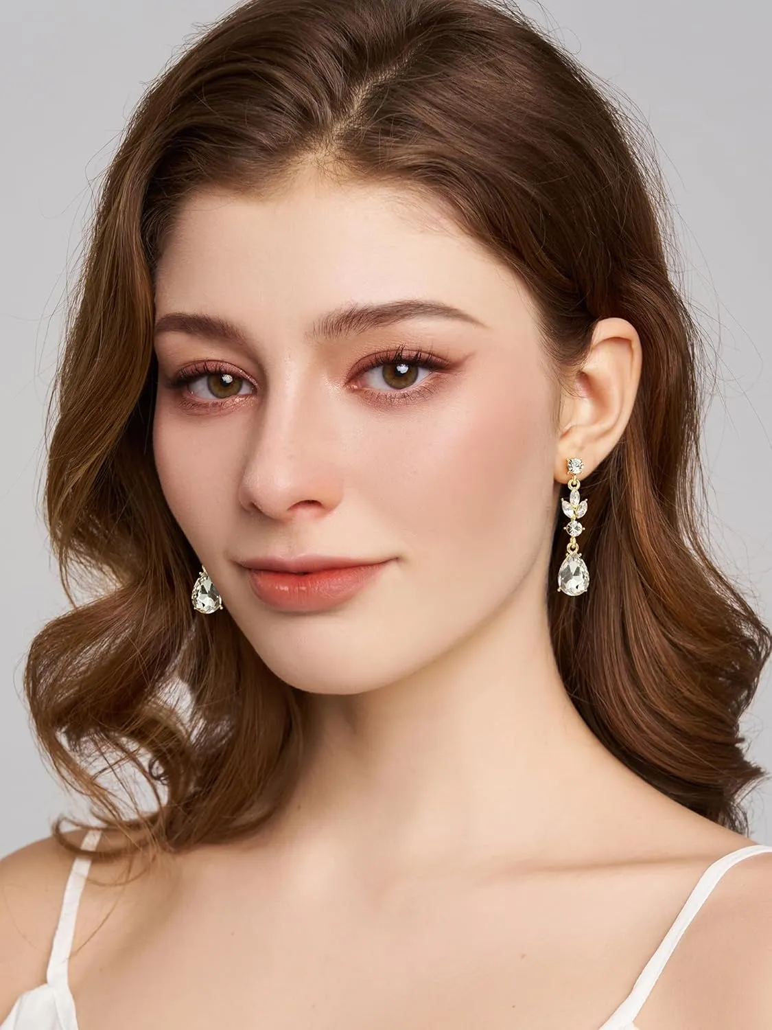 SWEETV Drop Earrings for Women,Bridesmaids,Brides -Teardrop Crystal Rhinestones Cubic Zirconia Earrings Dangling