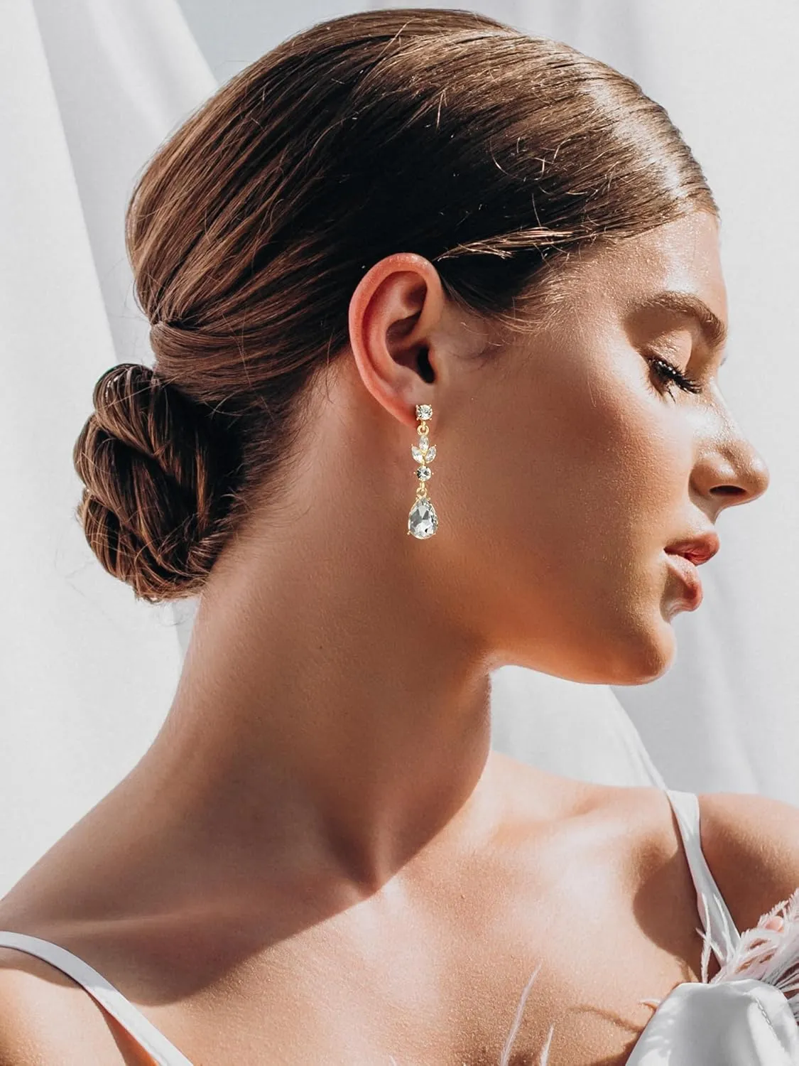 SWEETV Drop Earrings for Women,Bridesmaids,Brides -Teardrop Crystal Rhinestones Cubic Zirconia Earrings Dangling