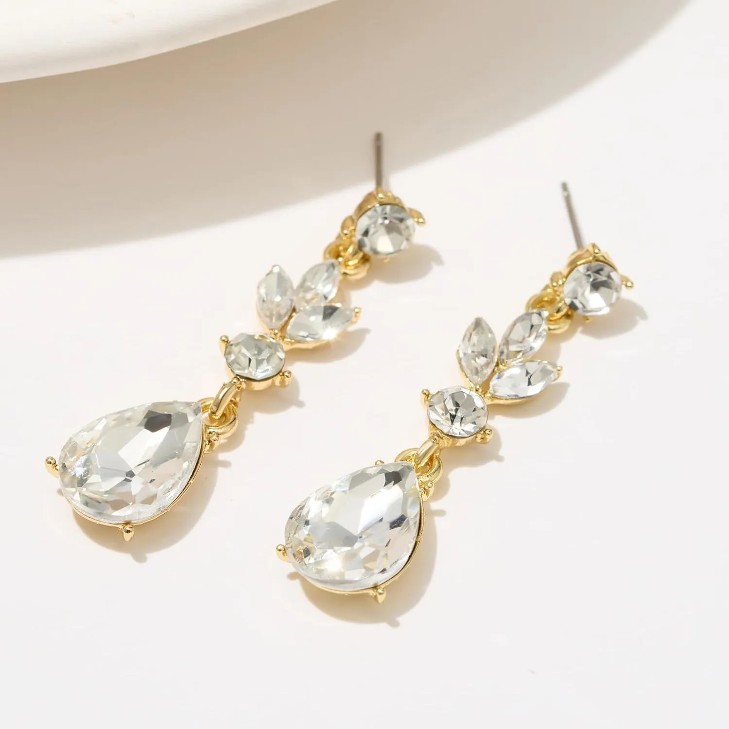 SWEETV Drop Earrings for Women,Bridesmaids,Brides -Teardrop Crystal Rhinestones Cubic Zirconia Earrings Dangling